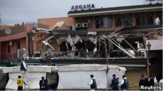 Le café Argana après les attentats du 28 avril.