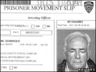 Documento da prisão de Strauss-Kahn em Nova York (Reuters)