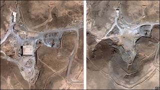 Fotos de satélite mostram local da Síria antes e depois do bombardeio israelense (AP Photo/DigitalGlobe)