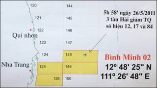 Vị trí xảy ra sự kiện liên quan tàu Bình Minh 02