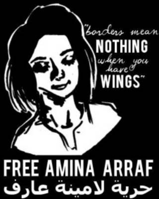 Cartaz pedindo a libertação de Amina (Reprodução)