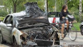 Carro queimado em Berlim/Getty
