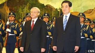 中國國家主席胡錦濤北京迎接越共總書記阮富仲