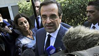 Antonis Samaras depois de reunião com o presidente grego em Atenas (AFP/Getty)