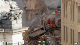 Desabamento na Cinelândia. Foto: AFP