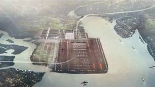 英国建筑大师福斯特爵士的泰晤士河入海口新机场示意图。