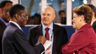 Teodoro Nguema, Guido Mantega and Dilma Rousseff no G20 em Cannes, novembro de 2011 Foto Roberto Stuckert/Presidência da Repúblic