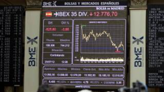 Pantalla de la bolsa de valores de Madrid.