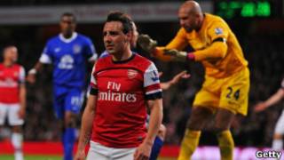 Kiungo wa Arsenal,Sant Cazorla akitoka uwanjani na masononeko