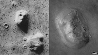 A face de Marte fotografada em 1976 e recentemente pela Nasa (Nasa)