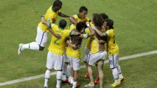 'Yan wasan Brazil na murna bayan cin kwallonsu na hudu