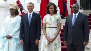 Rais Macky Sall na mkewe wakati wa ziara ya Obama Senegal mwezi Juni