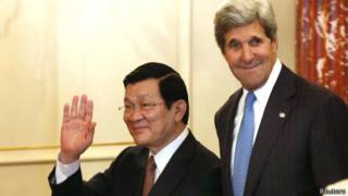 Ông Trương Tấn Sang và Ngoại trưởng John Kerry tại Bộ Ngoại giao Mỹ