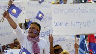 Oposicion de Camboya protesta resultado electoral