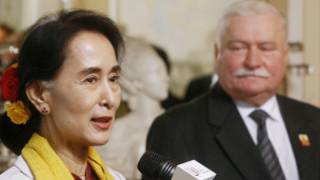 Poland's Former President Lech Walesa and Daw Aung San Suu Kyi