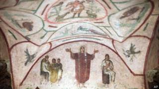 Fresco en las catacumbas de Priscila, en Roma