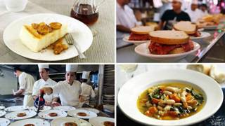 Comida servida en platos blancos y redondos