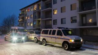 Carros de polícia em frente ao local onde homem foi morto pela polícia em Reykjavik (foto: AFP)