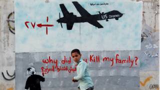 Un grafiti antidrones en Yemen
