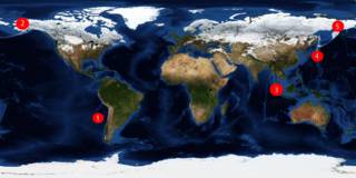 Mapa-múndi dos terremotos | Crédito: BBC Brasil