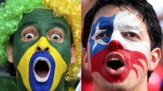 Torcedor brasileiro e chileno | Crédito: Reuters e Getty
