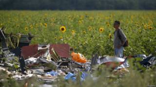Inspetor em meio aos destroços do MH17, nesta terça (Reuters)
