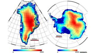 Mapas da Groenlândia e da Antártica