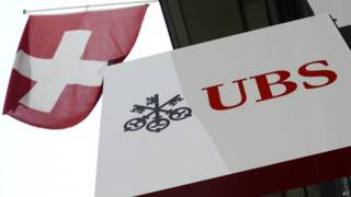Швейцарский флаг и логотип банка UBS
