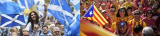 Partidarios de la consulta soberanista en Cataluña y de la independencia escocesa