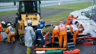 Jules Bianchi a lokacin da aka kawo masa dauki da ya yi hadari