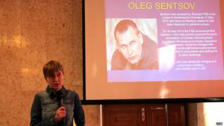 Сестра Олега Сенцова Наталья на показе фильма в посольстве Украины