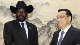 El president de Sudán del Sur Salva Kiir y vice primer ministro de China Li Keqiang