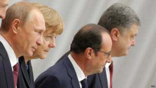 Путин, Олланд, Меркель, Порошенко