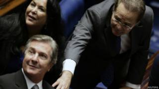 Líder del Senado brasileño, Renan Calheiros, junto al expresidente Fernando Collor.