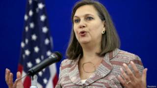 Помощник госсекретаря США Виктория Нуланд на пресс-конференции после переговоров в Москве, 18 мая 2015 г.