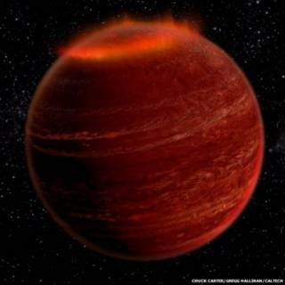 Impresión artística de la aurora boreal sobre la enana marrón LSR J1835