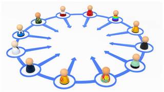 Graphic illustration of people in a ring