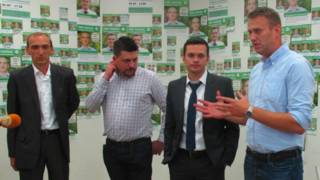 Слева направо: Владимир Андрейченко (номер 2 в списке РПР-ПАРНАС), Леонид Волков, Илья Яшин, Алексей Навальный
