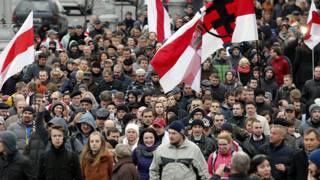Участники протестного шествия в Минске