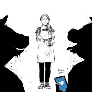 El acoso a Valentina Shulz. Caricatura de Vitor Teixeira.