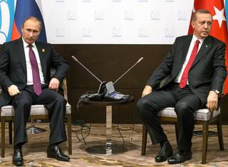 Президенты России и Турции Владимир Путин и Реджеп Тайип Эрдоган