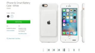 Captura de pantalla de la tienda online de Apple que muestra la nueva carcasa con batería para los iPhone 6 y 6S.