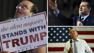 Simpatizante de Trump, em montagem com Ted Cruz e John Kasich (Fotos: Getty/AP/EPA)
