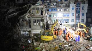 温州市鹿城区4间6层农民自建房屋周一凌晨3时25分出现突发倒塌事故