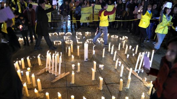 Protesta de Amnistía Internacional por estudiantes desaparecidos en Iguala. Foto: AFP/Getty