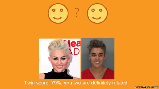 La respuesta de la tecnología facial es que los rostros de Bieber y Cyrus tienen una semejanza del 79%.