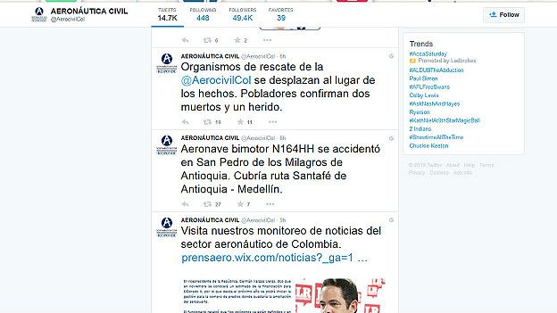 Twitter de Aeronautica civil de Colombia