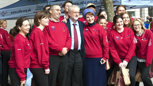 Corbyn junto a integrantes de los servicios de la Fuerza Aérea británica