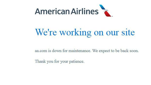 La web de American Airlines se encuentra caída.