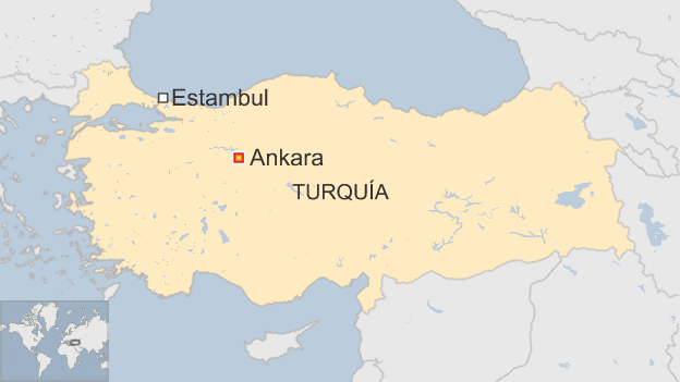 Mapa de Turquía, donde se muestra el lugar de la explosión, en Ankara